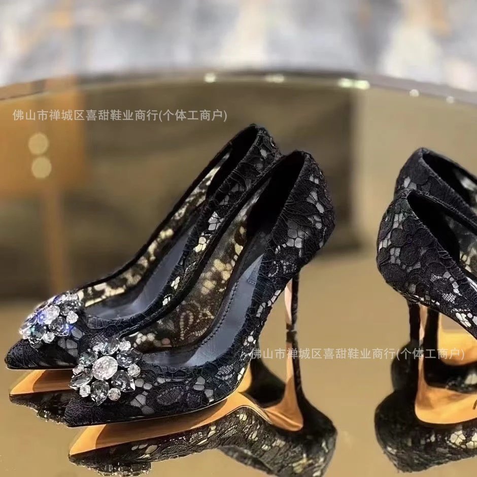 Dolce & Gabbana Lace-Embellished Crystal Blue Stilettos - 21
