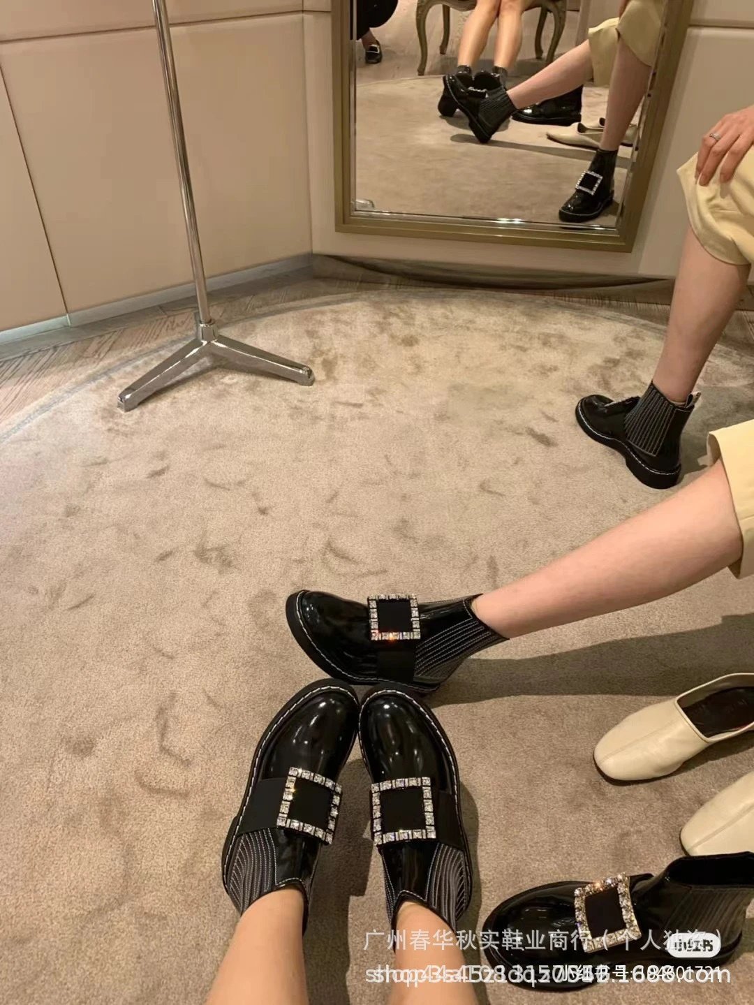 Versace Rockstud Flat Loafer Black Patent Leather Shoes - 8