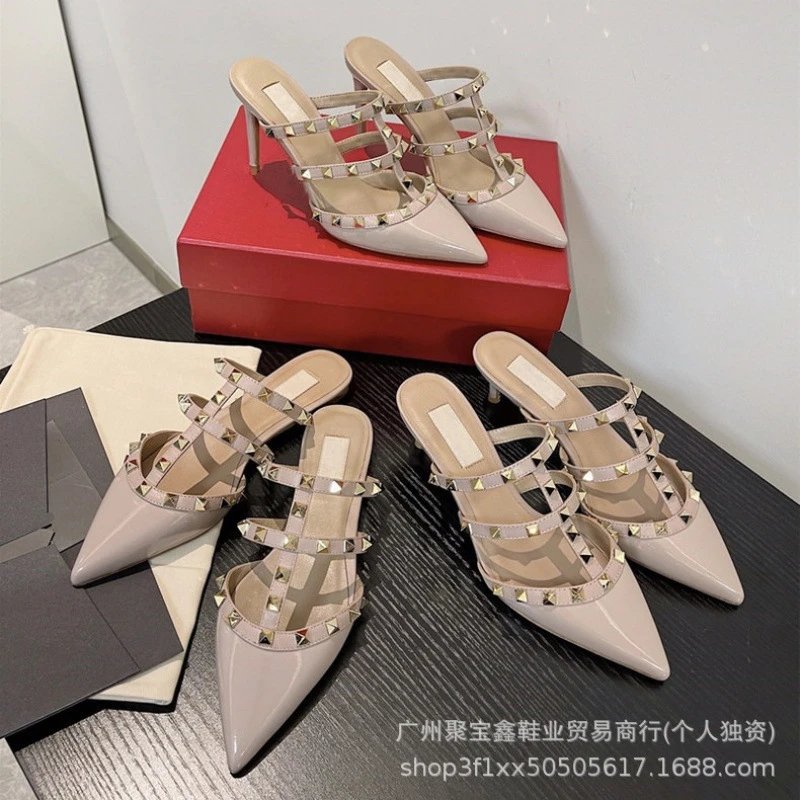 Unbranded High Heels Pointed-Toe Studded Mule Sandals image 2