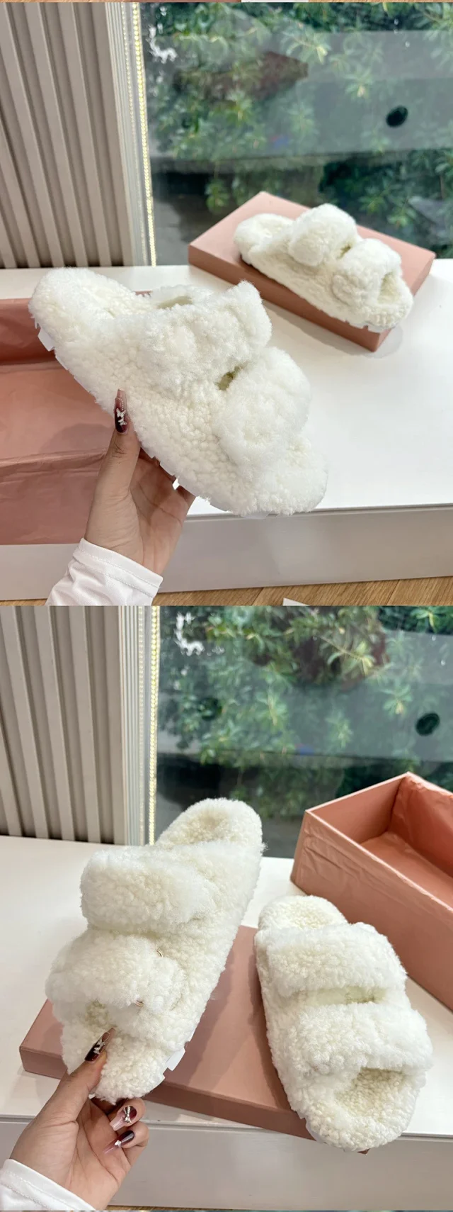 Unbranded Slippers Faux Fur Double-Strap Open-Toe product detail image 5