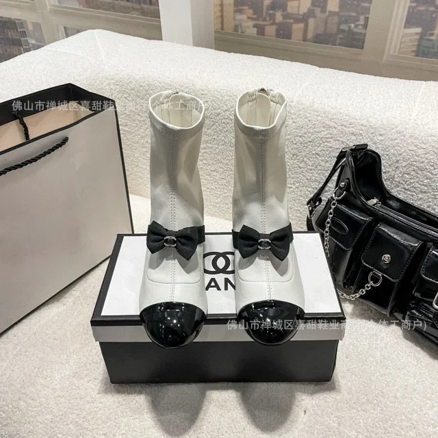 Chanel Boots Bow Colorblock Ankle with Patent Toe Caps product detail image 7