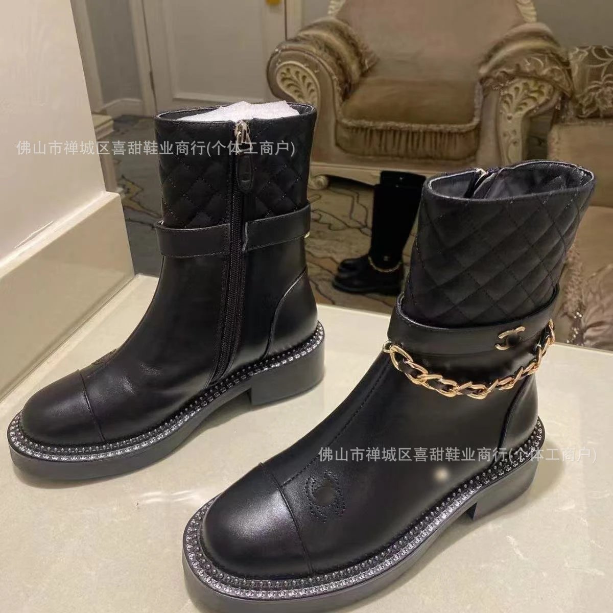 Chanel Boots Quilted Chain-Trim Side-Zip Ankle image 2