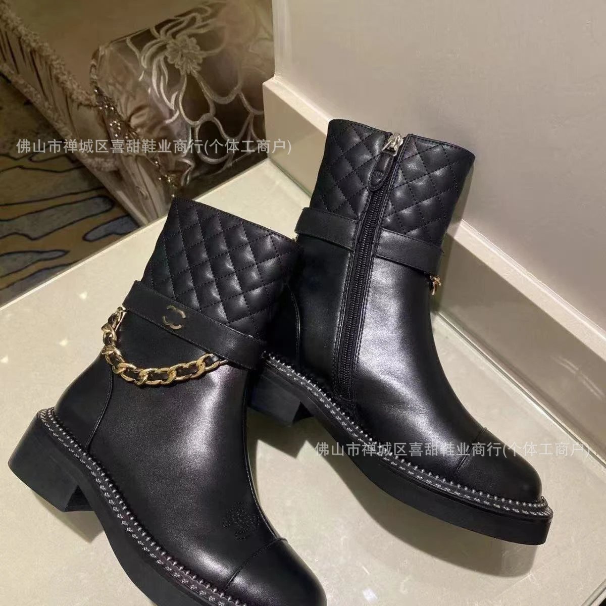 Chanel Boots Quilted Chain-Trim Side-Zip Ankle image 4