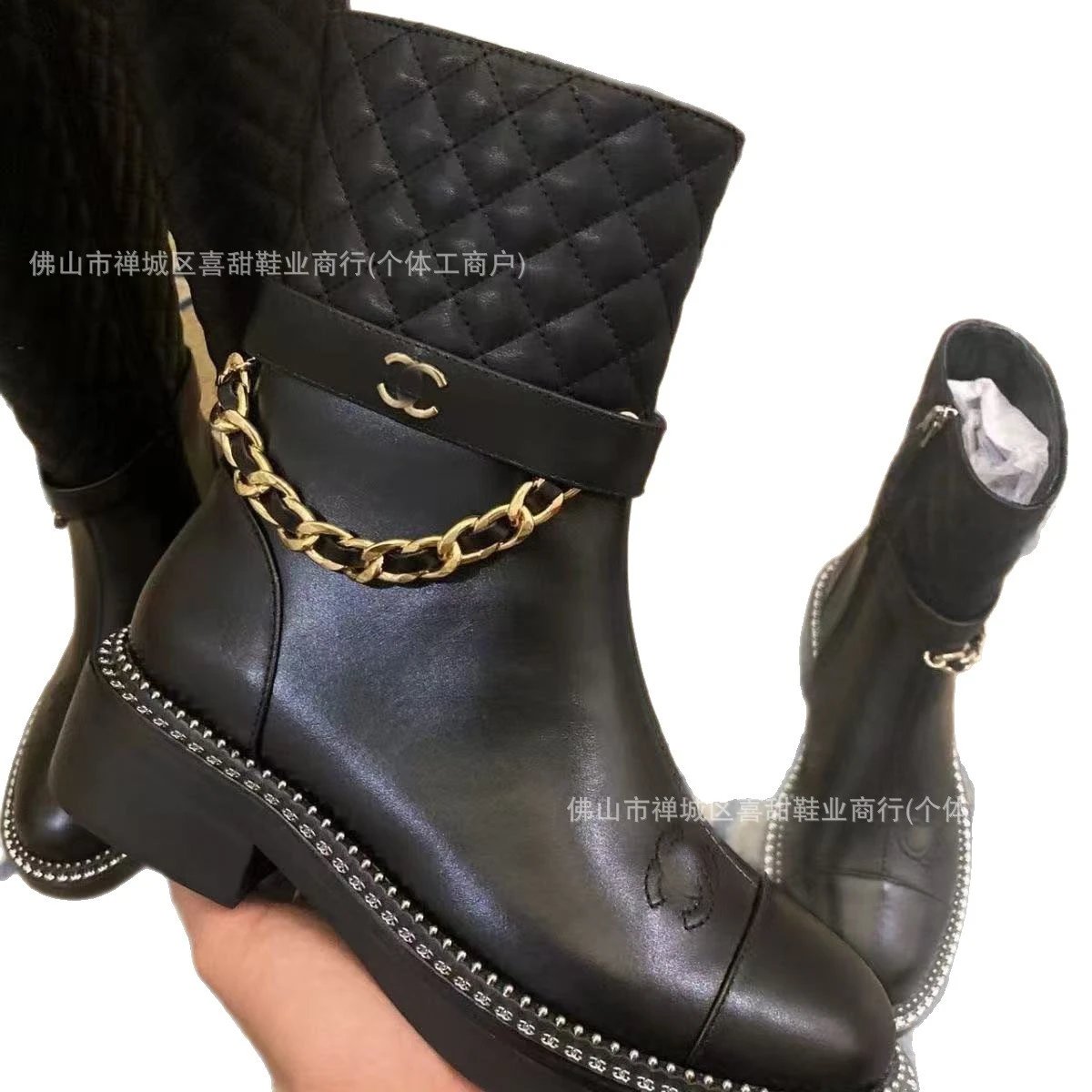 Chanel Boots Quilted Chain-Trim Side-Zip Ankle image 5