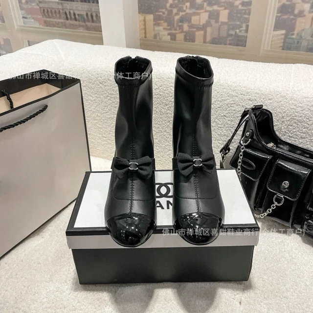 Chanel Boots Bow Colorblock Ankle with Patent Toe Caps product detail image 2