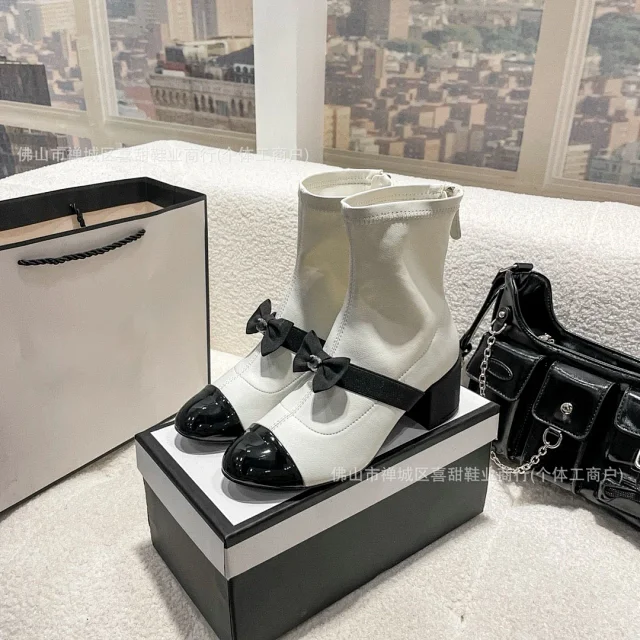 Chanel Boots Bow Colorblock Ankle with Patent Toe Caps product detail image 9