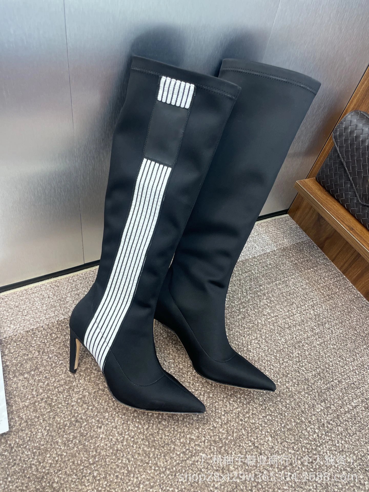 Balenciaga Knife Boots Black with White Stripe Detail Ankle Boots - 14