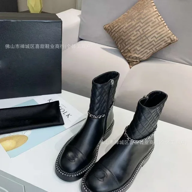 Chanel Boots Quilted Chain-Trim Side-Zip Ankle product detail image 1