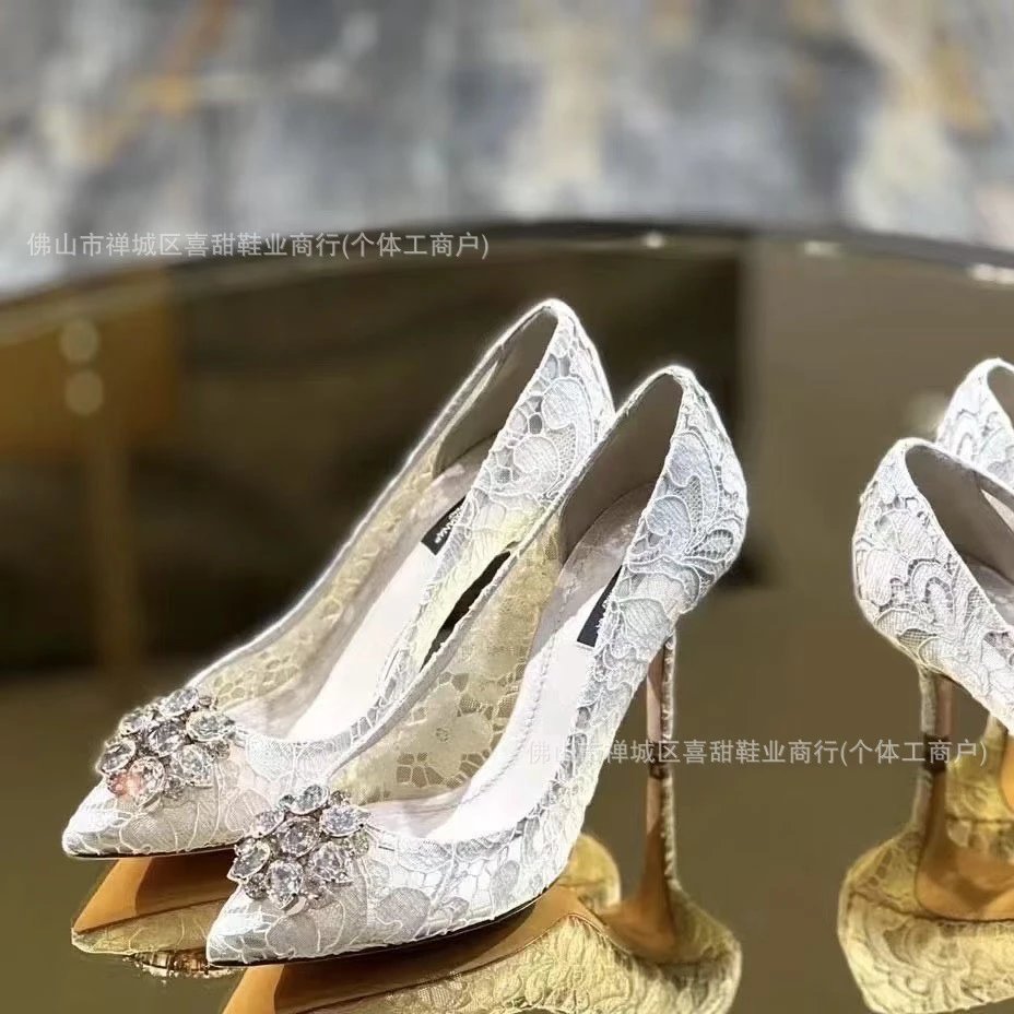 Dolce & Gabbana Lace-Embellished Crystal Blue Stilettos - 18