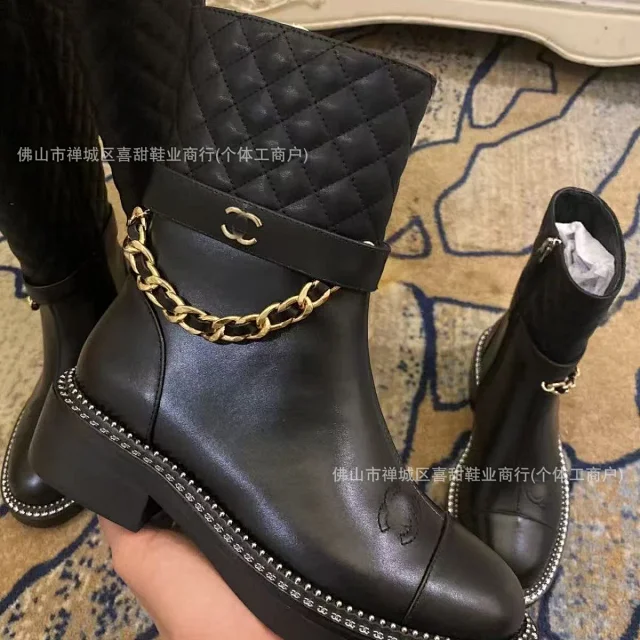 Chanel Boots Quilted Chain-Trim Side-Zip Ankle product detail image 6