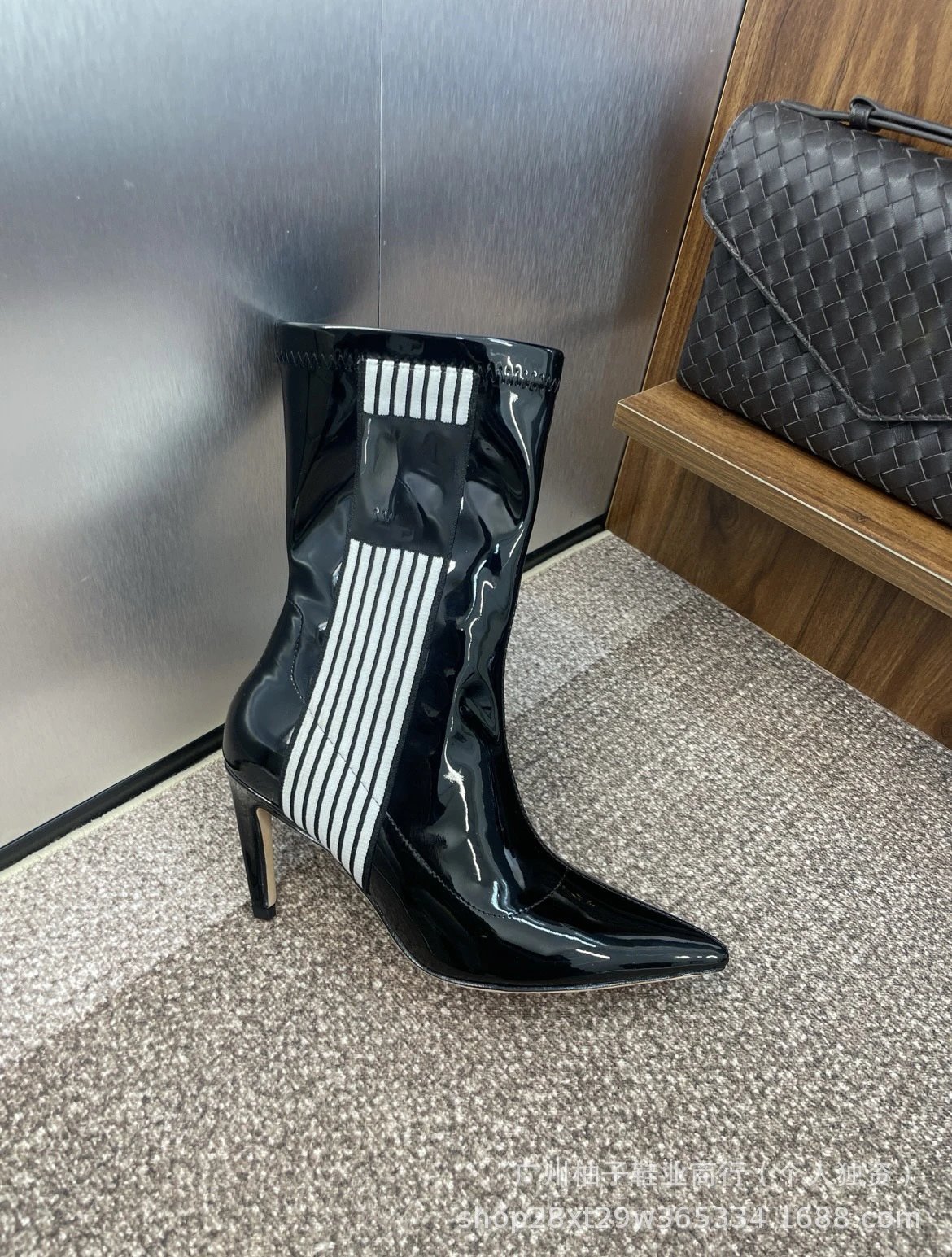Balenciaga Knife Boots Black with White Stripe Detail Ankle Boots - 9