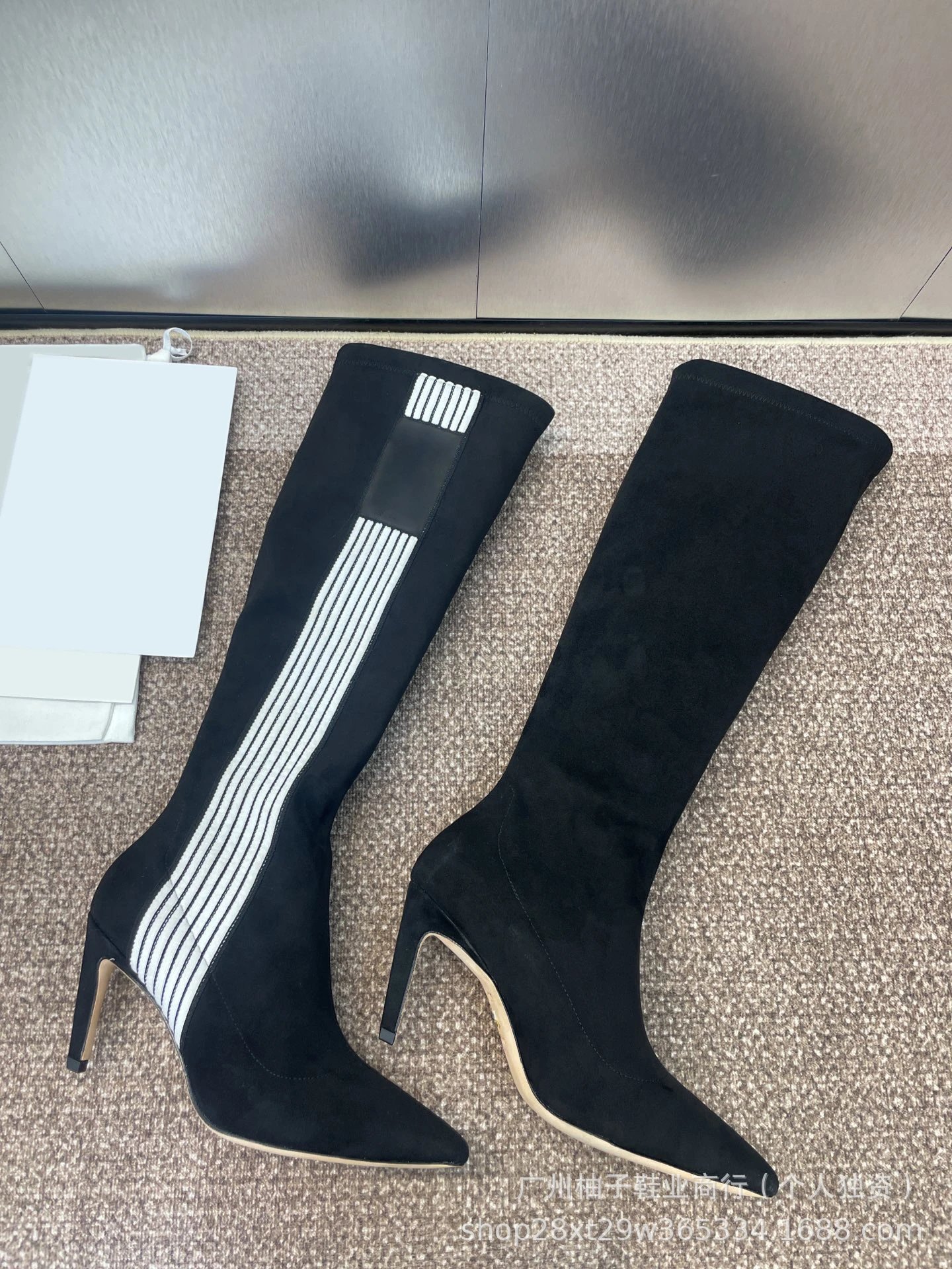 Balenciaga Knife Boots Black with White Stripe Detail Ankle Boots - 13