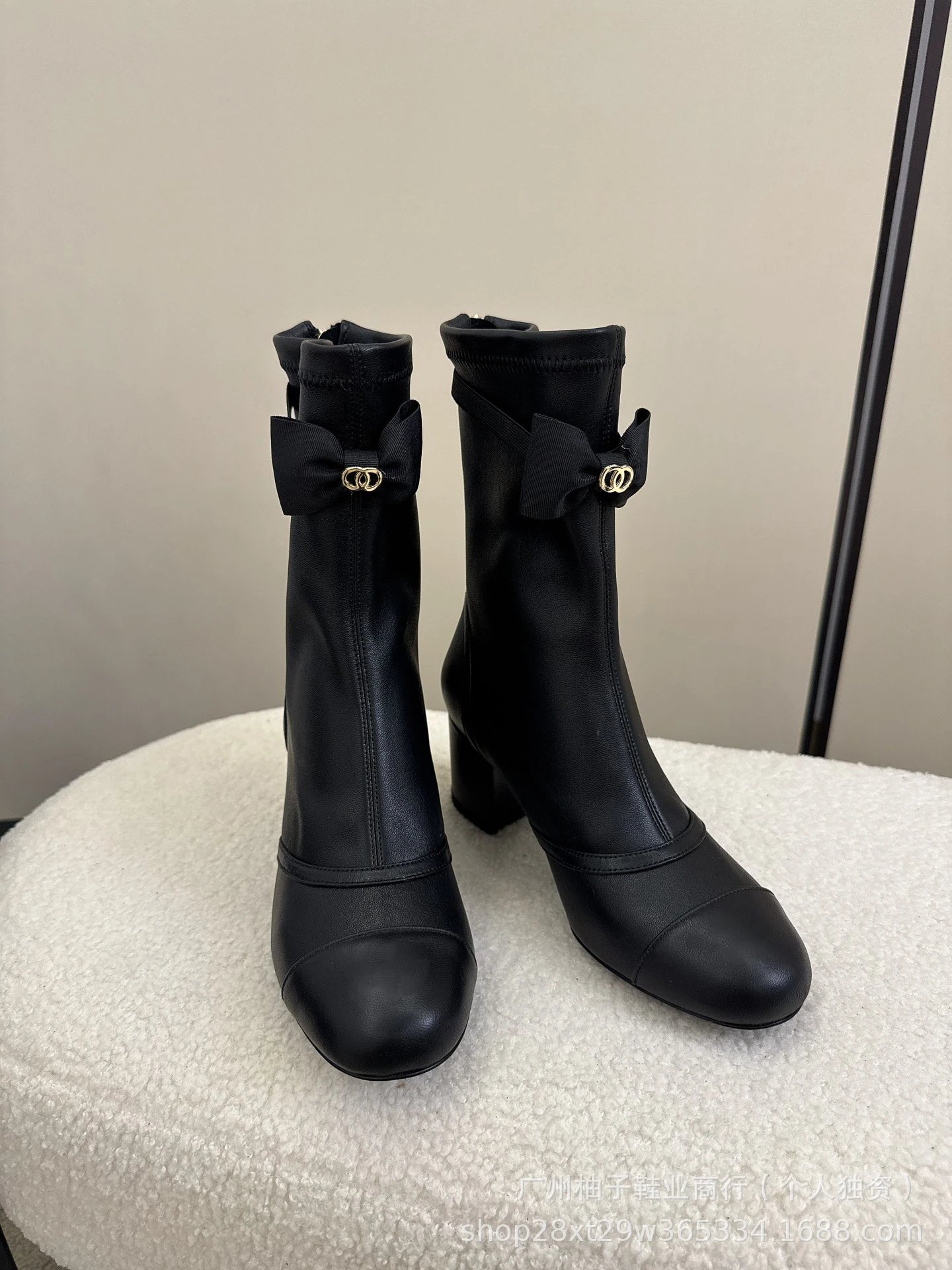Chanel-inspired Bow Detail Beige and Black Cap-Toe Ankle Boots - 3