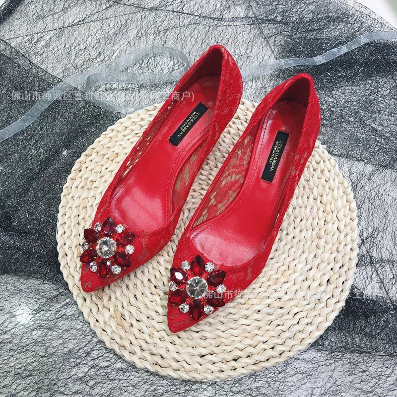 Lace Embroidered Stiletto Heels in Gray with Crystal Buckle - 17