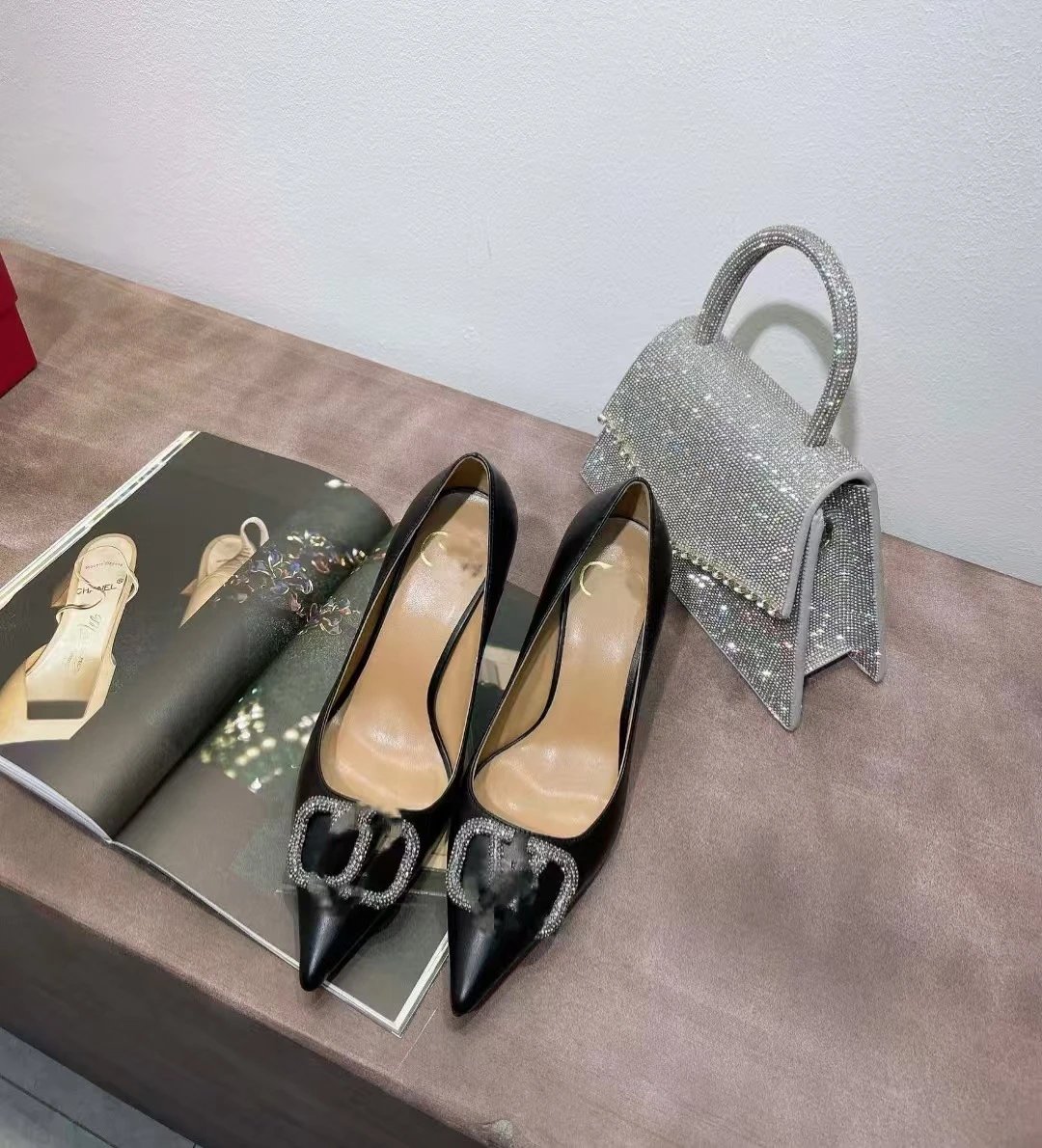 Dior J'Adior Silver Metallic Pointed-Toe Pumps with Crystal Buckle - 10