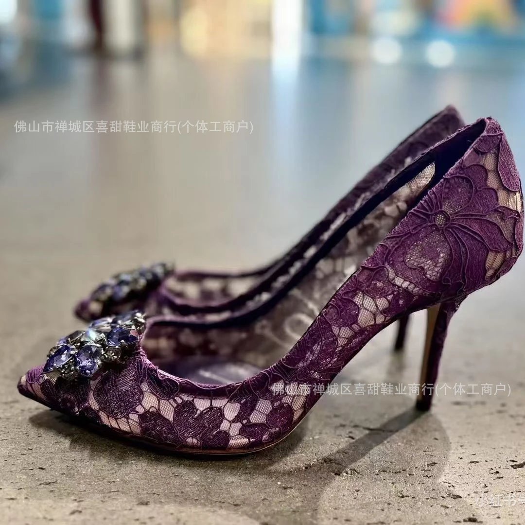 Dolce & Gabbana Lace-Embellished Crystal Blue Stilettos - 22