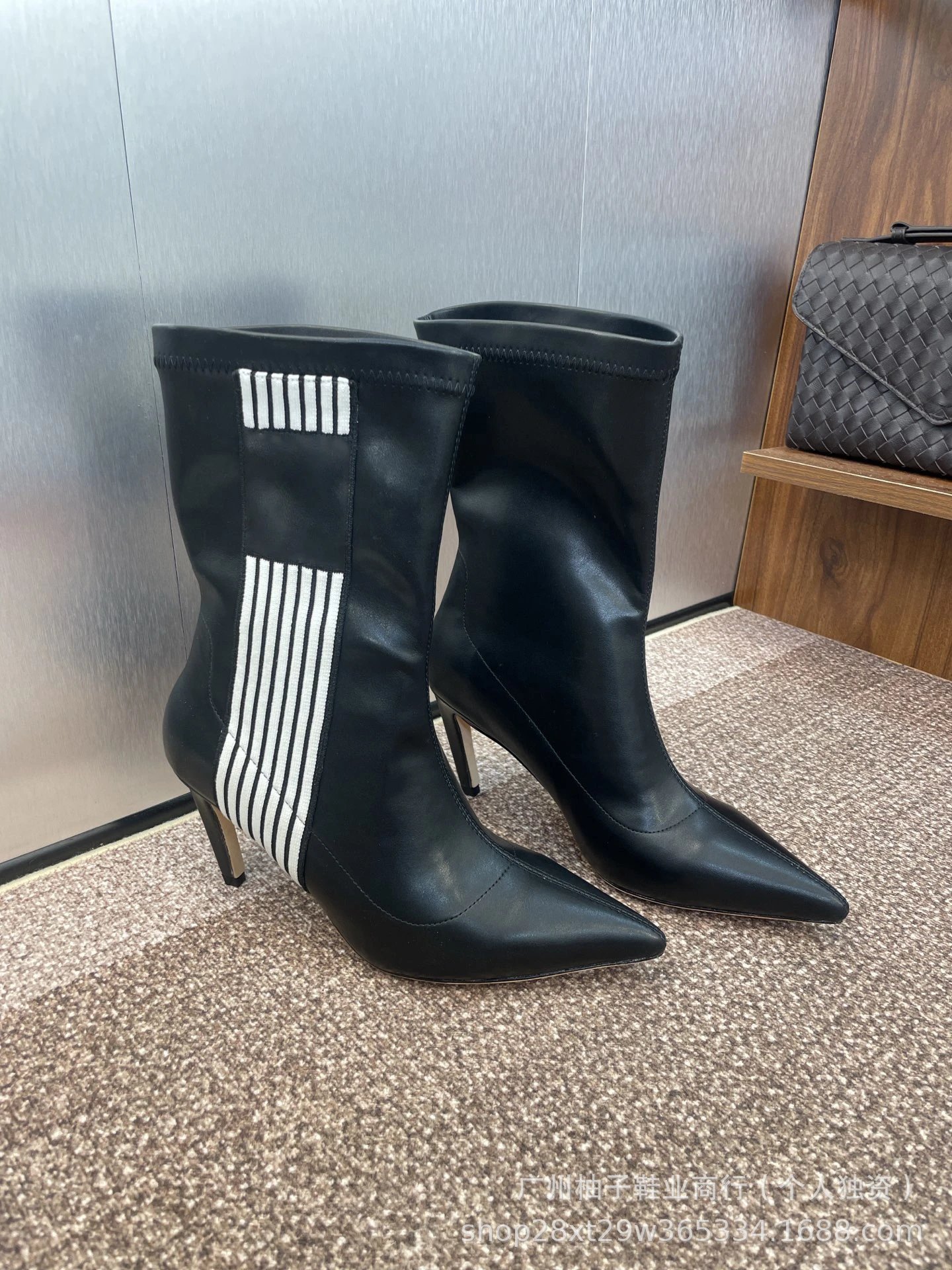 Balenciaga Knife Boots Black with White Stripe Detail Ankle Boots - 6