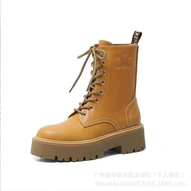 Celine Boots Triomphe Logo Lace-Up Platform Lug-Sole product detail image 9