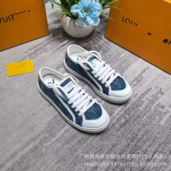 Louis Vuitton Denim Monogram Low-Top Sneakers Blue and White - 1
