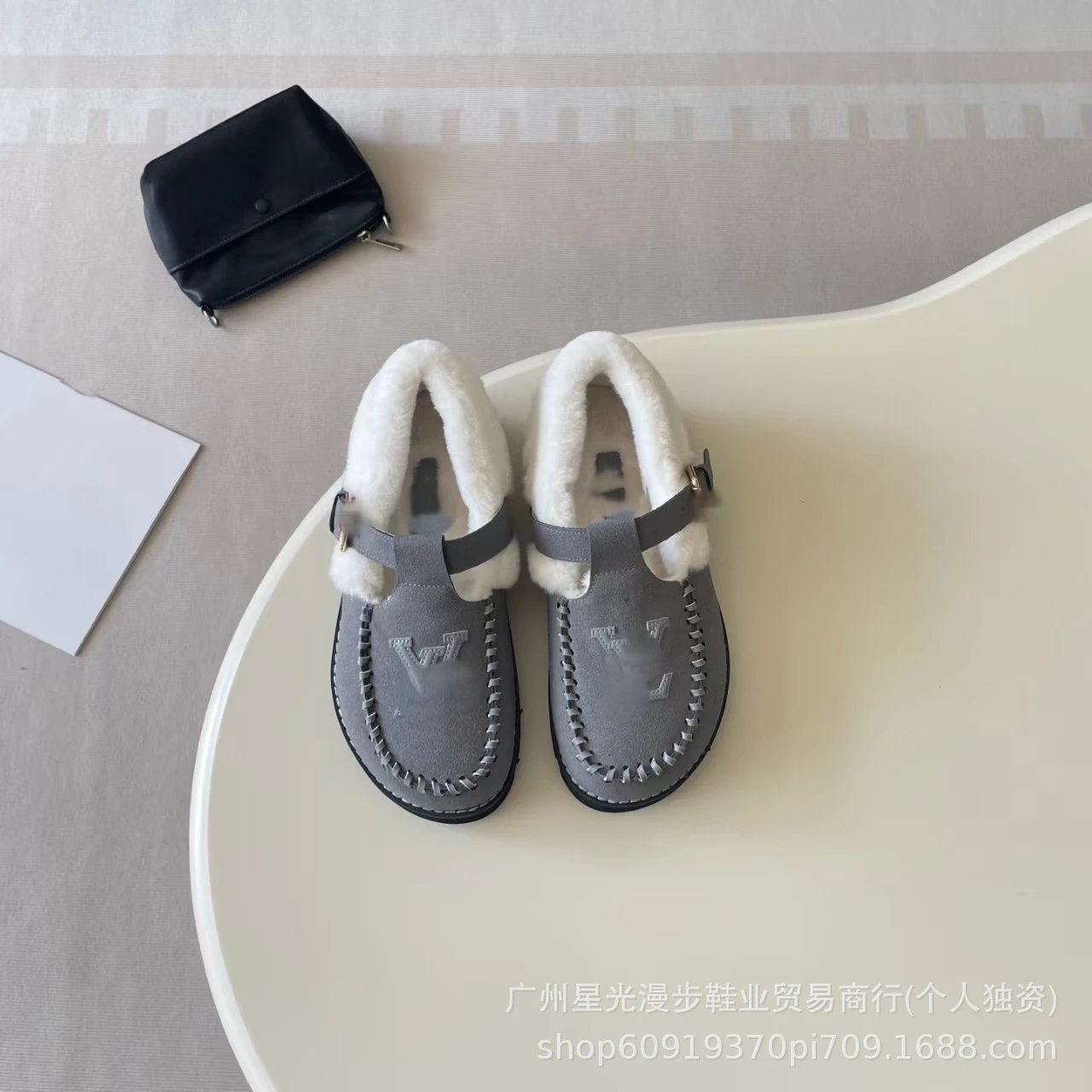 UGG T-Strap Shearling Loafers Gray - 9