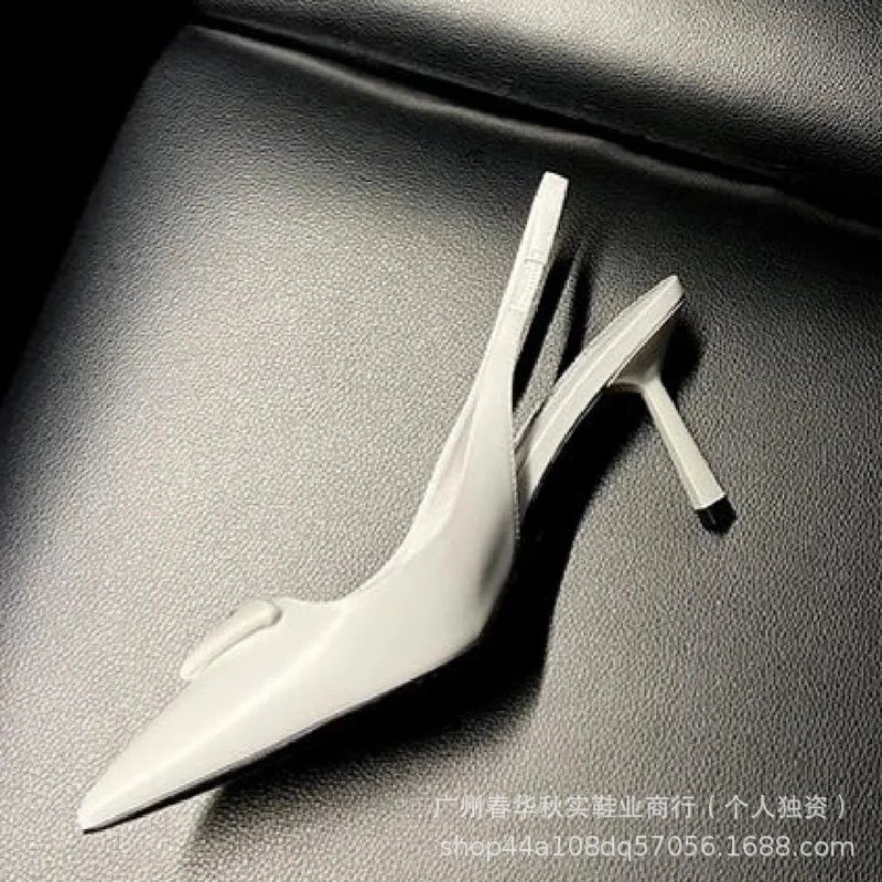 Pointed-Toe Slingback Kitten Heels Nude Leather Shoes