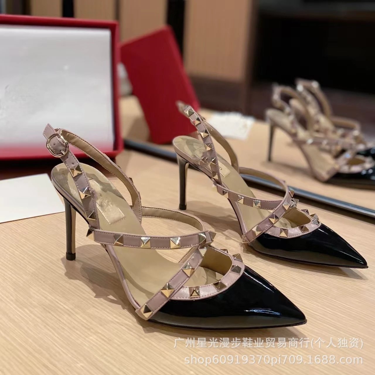 Valentino Rockstud Strappy Pointed-Toe Stilettos Light Pink - 10