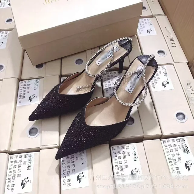 Jimmy Choo High Heels Rhinestone Pointed-Toe Ankle-Strap Stiletto Pumps product detail image 3