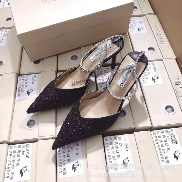 Jimmy Choo Romy Crystal-Embellished Pointed-Toe Stilettos in Silver and Black - 4