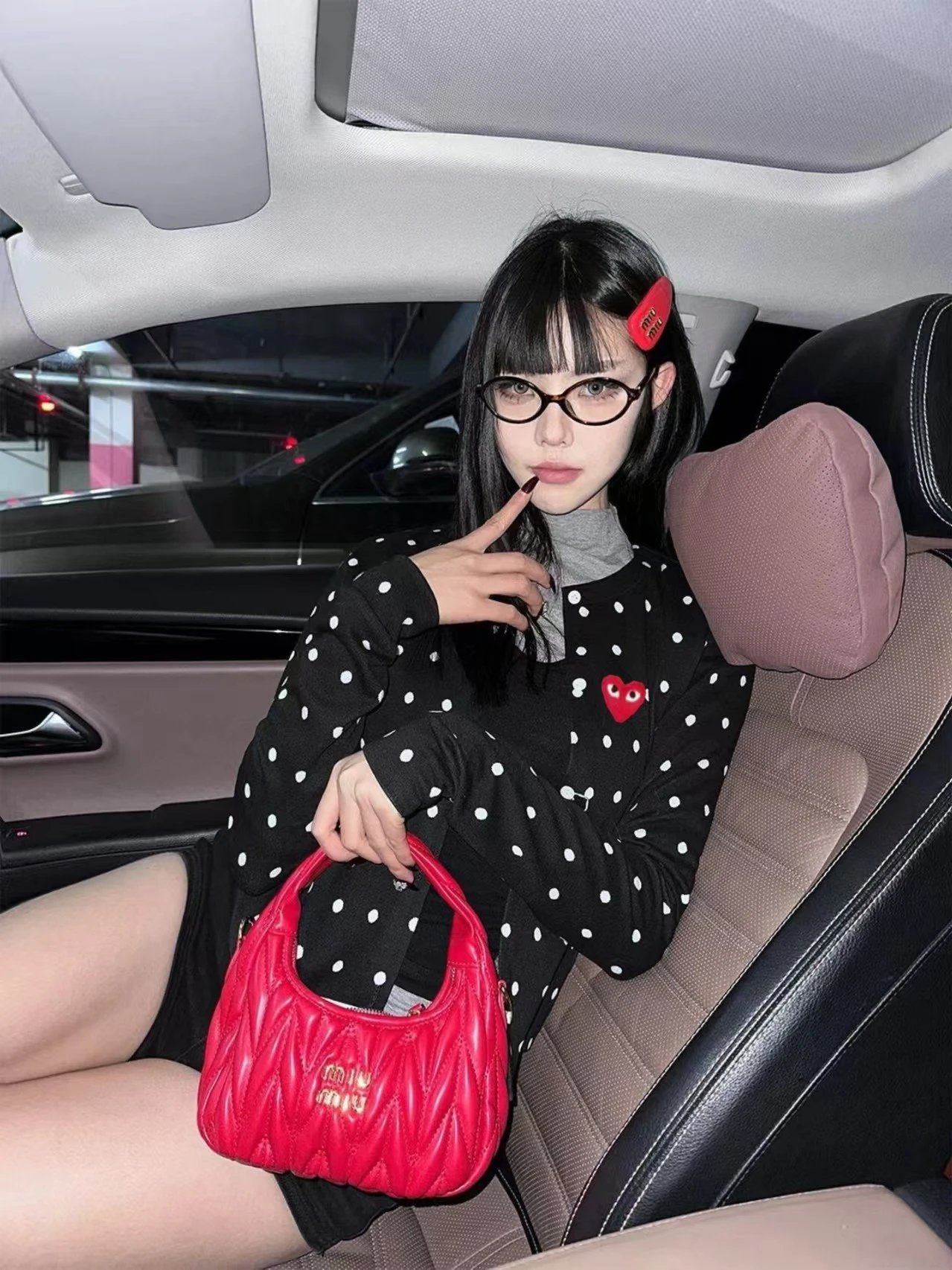 Comme des Garçons Play Polka Dot Cardigan with Red Heart Patch Black - 7