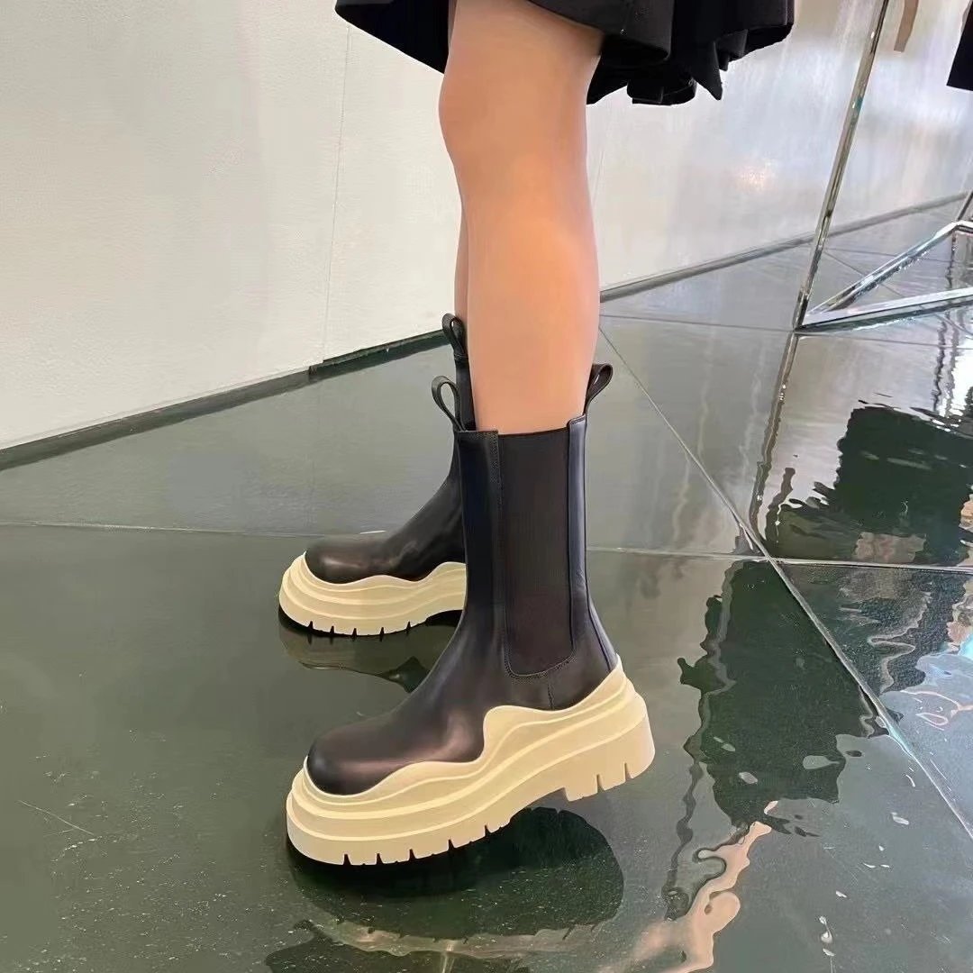 Unbranded Boots Mid-Calf Chelsea Platform with Lug Sole image 2