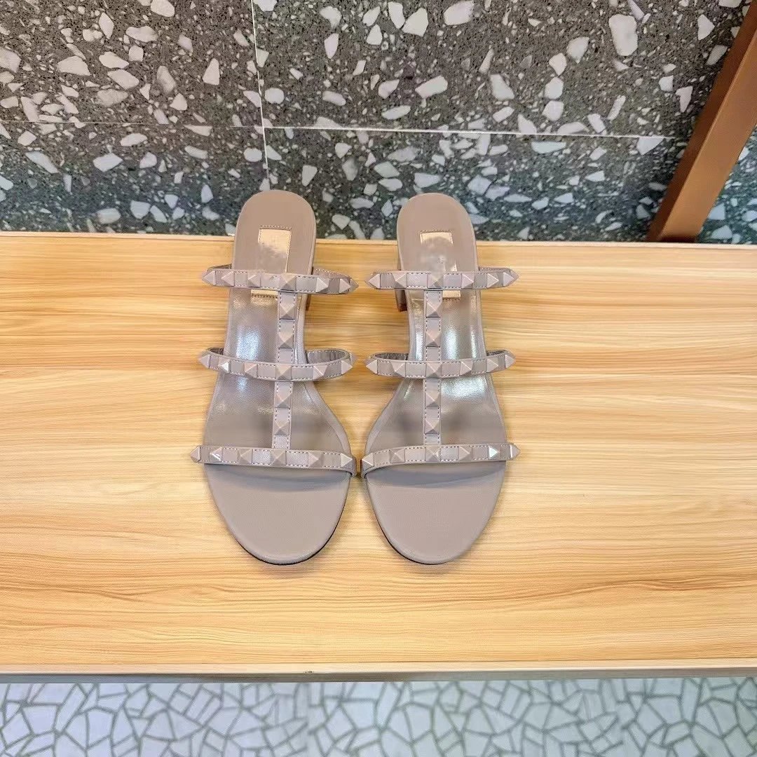 Valentino Sandals Studded Strappy Mule — Pink nail nude 6cm