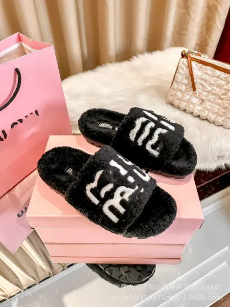 UGG Fluff Yeah Slide Black Faux Fur Slippers - 1