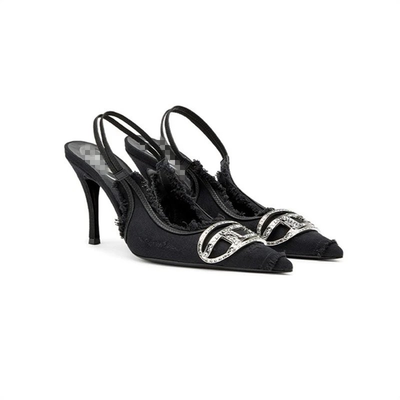 Gucci High Heels Frayed Denim Crystal Double G Slingback Pumps image 1