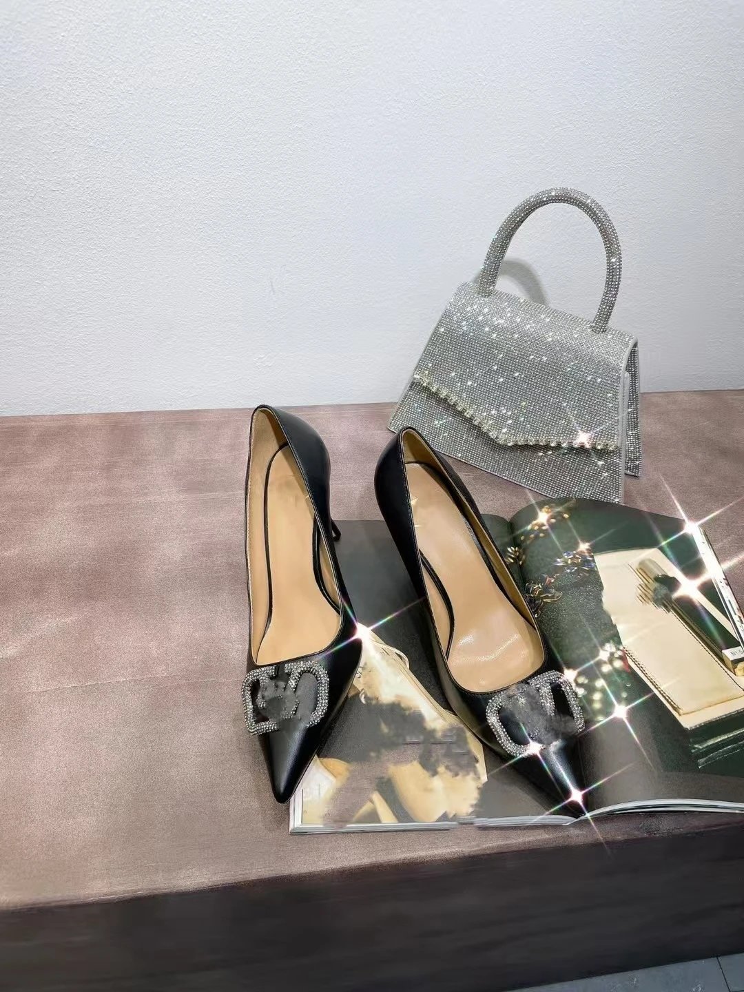 Dior J'Adior Silver Metallic Pointed-Toe Pumps with Crystal Buckle - 9