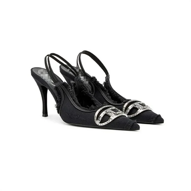 Gucci High Heels Frayed Denim Crystal Double G Slingback Pumps product detail image 1