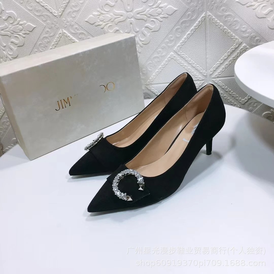 Jimmy Choo Pointed-Toe Stiletto Heels with Crystal Buckle Black Heels