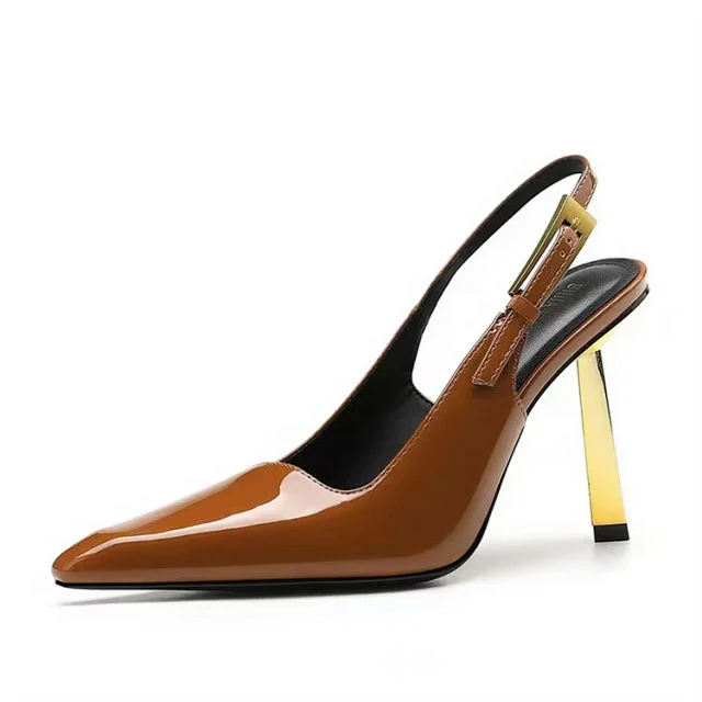 Unbranded High Heels Patent Slingback Pointed-Toe Gold Stiletto Heel product detail image 3
