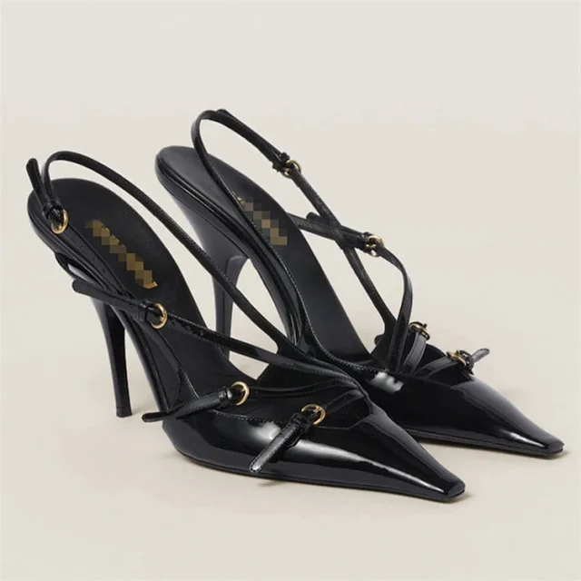 Unbranded High Heels Pointed-Toe Slingback with Strappy Buckle Details product detail image 2