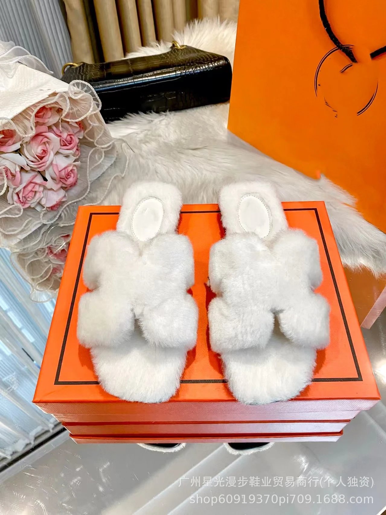 Dior B23 Fuzzy Slide White Gold Slippers - 14