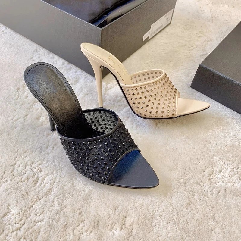 Unbranded High Heels Rhinestone Mesh Open-Toe Stiletto Mules image 3