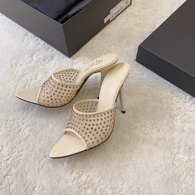 Unbranded High Heels Rhinestone Mesh Open-Toe Stiletto Mules product detail image 3
