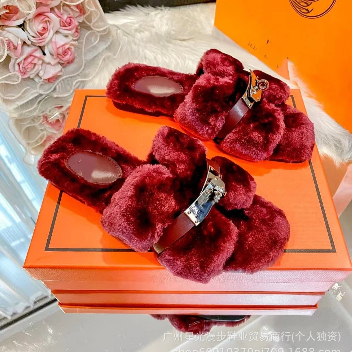 Unbranded Slippers Faux-Fur Buckle Slide image 3