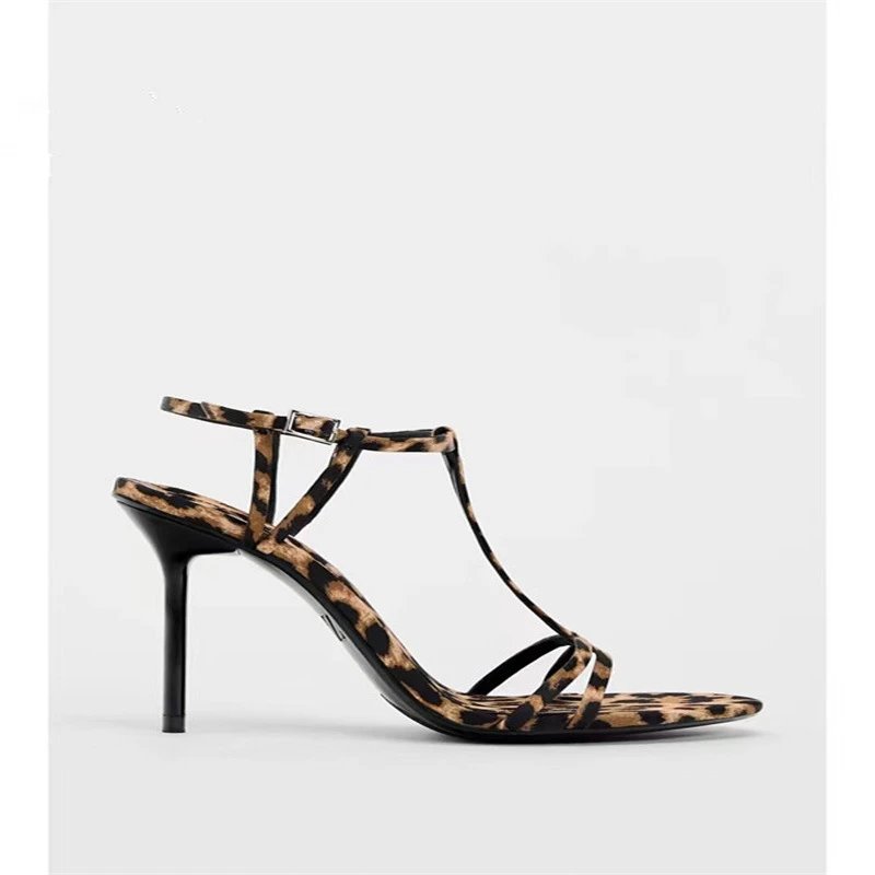 Unbranded High Heels Leopard Print T-Strap Stiletto Sandals image 1