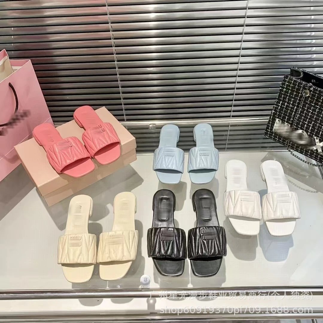 Miu Sandals Quilted logo flat slide image 1