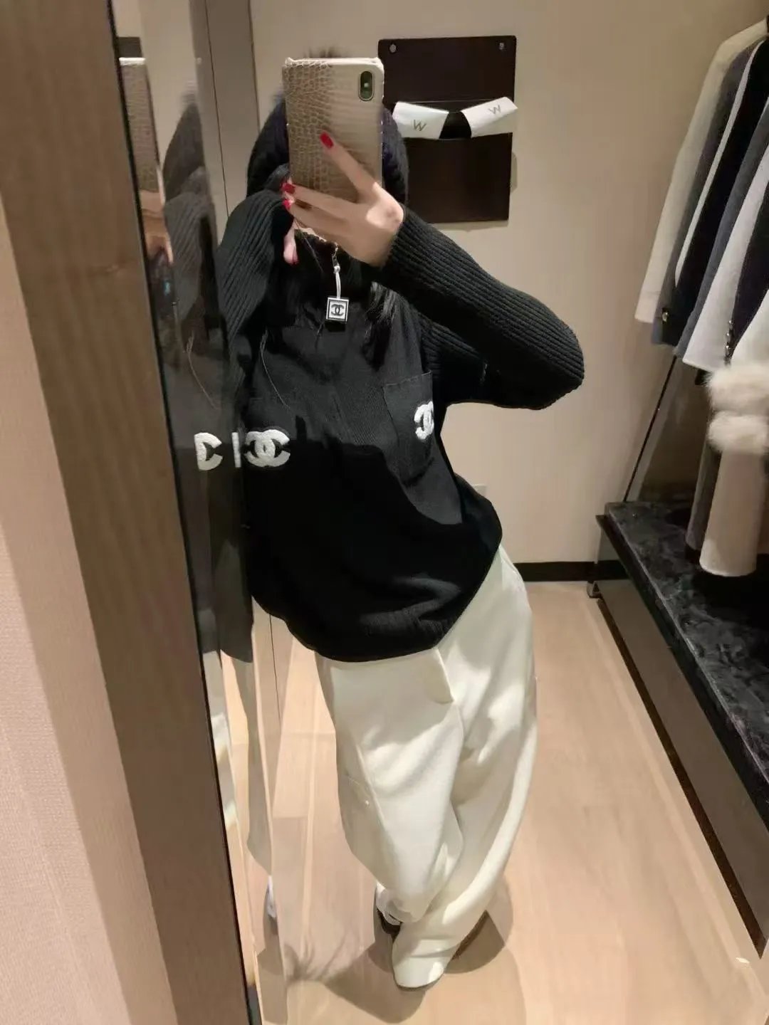 Chanel CC Logo Half-Zip Knit Sweater Black and White - 6