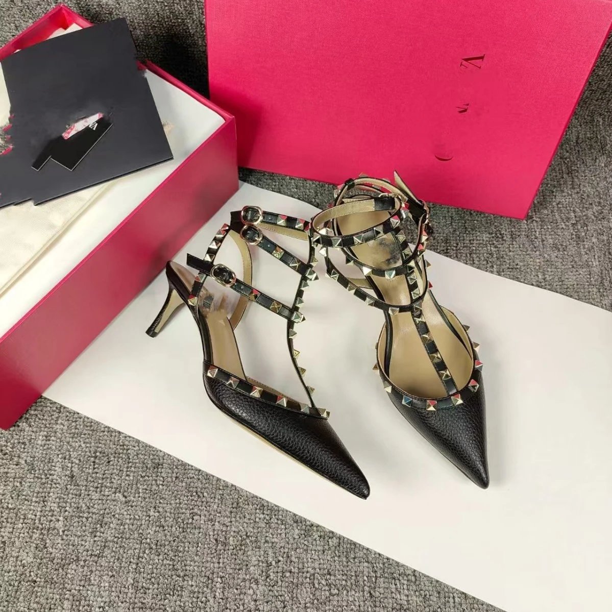 Unbranded High Heels Pointed-Toe Studded Ankle-Strap image 2