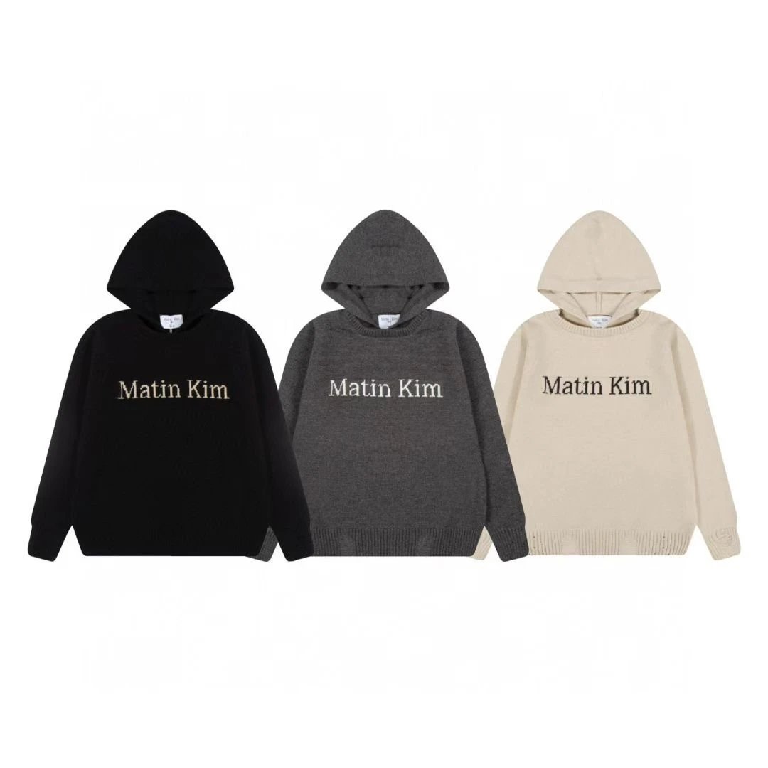 Matin Kim Logo Knit Hoodie Gray - 4