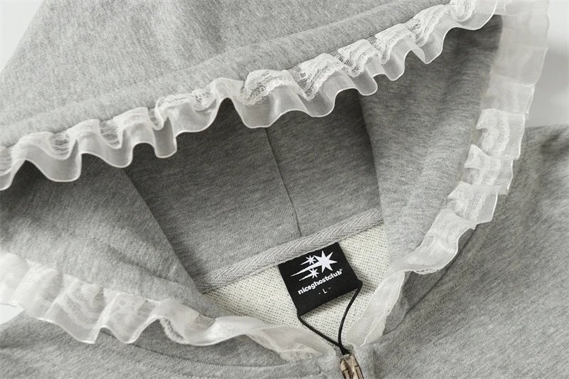 GRA Ghost Girl Ruffle Hoodie Gray - 7