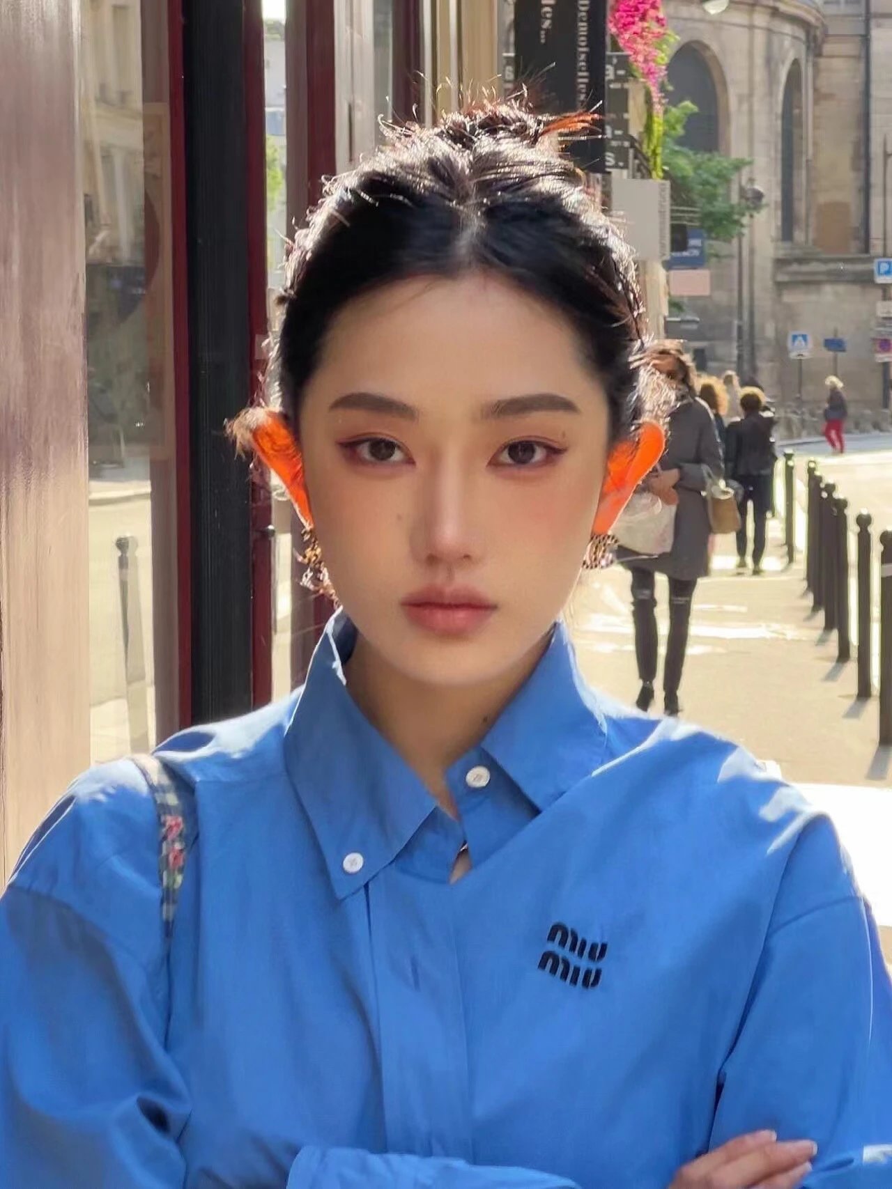 Miu Miu Logo-Embroidered Light Blue Shirt - 7