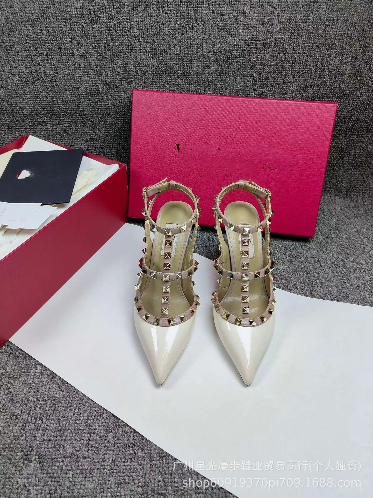 Valentino Rockstud Strappy Pointed-Toe Stilettos Light Pink - 21